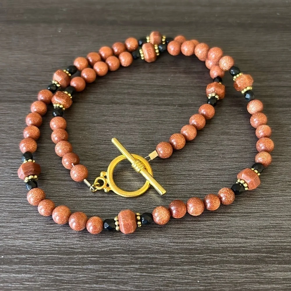 Goldstone Bead and‎ Czech Glass 18” Necklace with Toggle Clasp